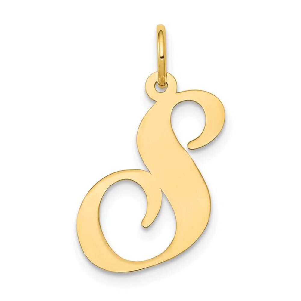 14k Yellow Gold, Ella Collection, LG Fancy Script Initial S Pendant